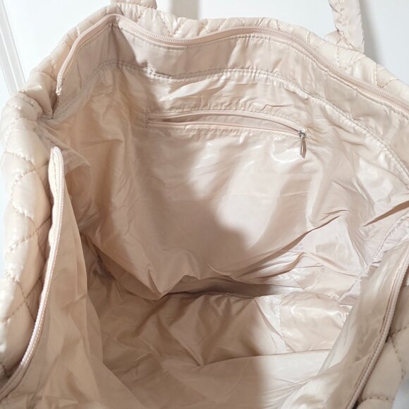 Puffy Quilted Nylon Tote - Cream and Gold - Picture 2 of 5